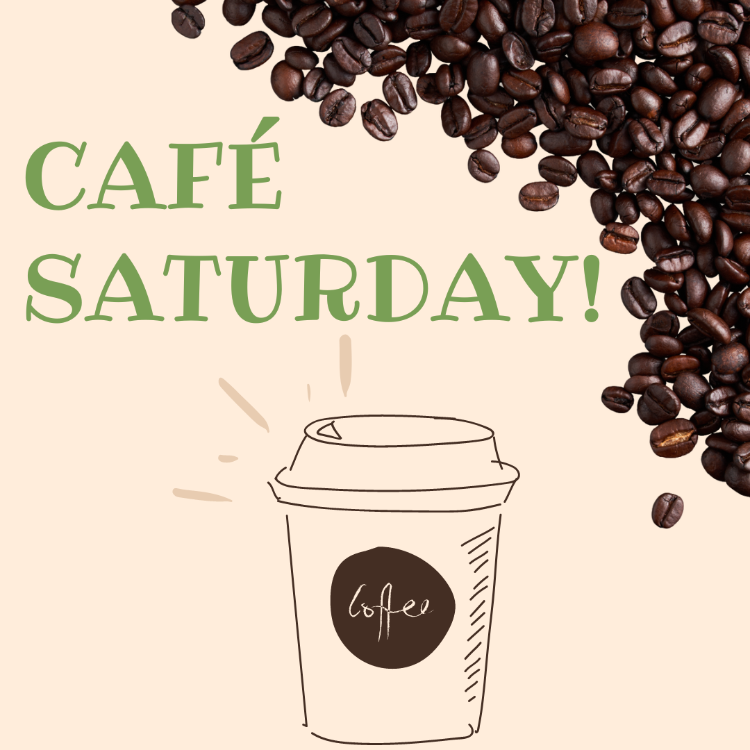 image of a paper coffee cup with words "Cafe Saturday"