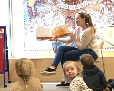 image of librarian reading stories to small children