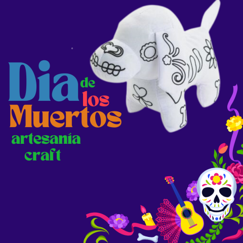 image of a toy meant to be colored with the words "Dia de los Muertos artensia craft"