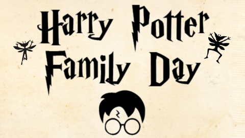 image of harry potter with text "Harry Potter Family Day"