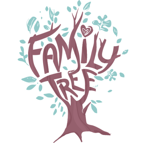Cartoon image of a tree with "Family Tree" written as the branches.