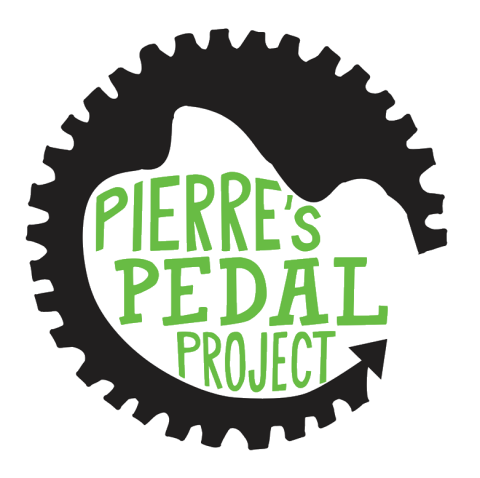 Pierre's Pedal Project logo, mountains in a bike crank