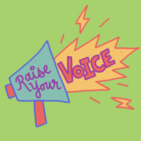 image of a megaphone with the words "raise your voice"