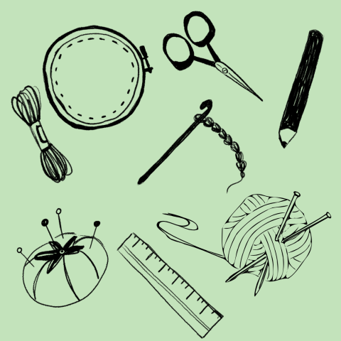 drawn images of several crafting tools