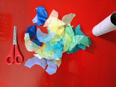 image of scissors and cut up pieces of crepe paper