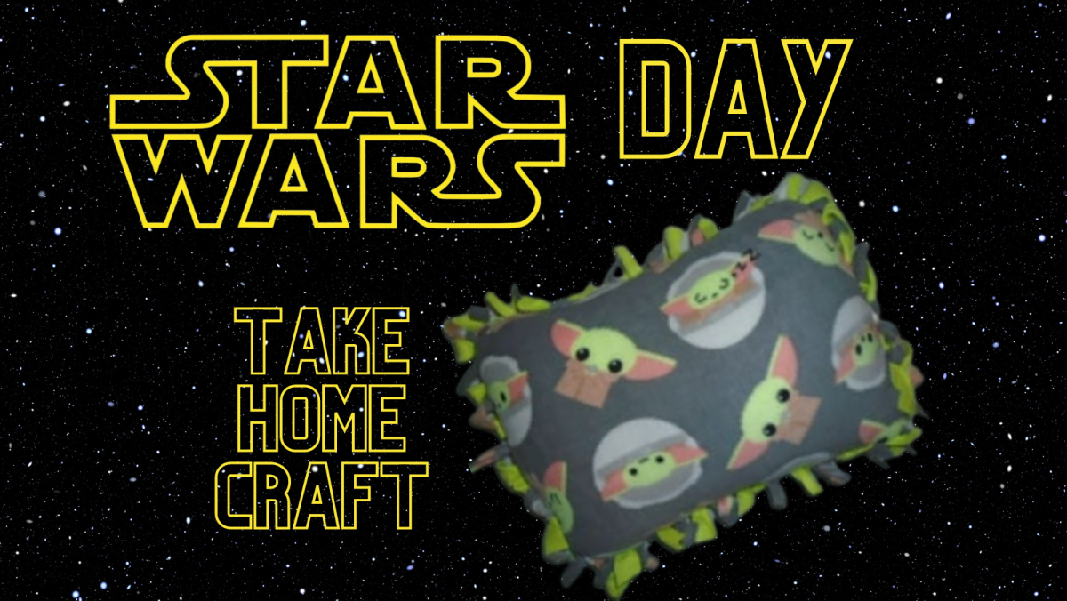 image of a fleece tied pillow with the words "Star Wars Day"