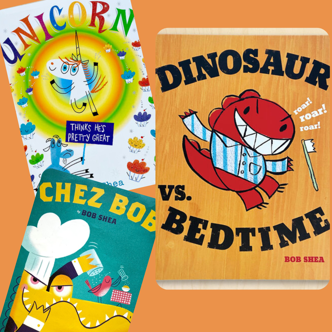 image of book covers of Dinosaur VS. Bedtime, Unicorn Thinks He's Pretty Great