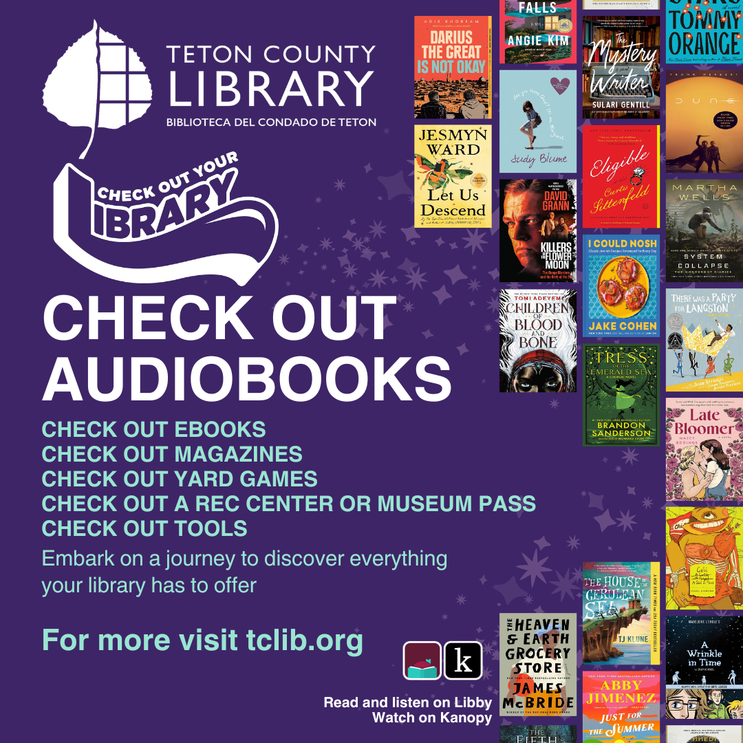 image of the check out your library logo with a list of different things you can check out at the library