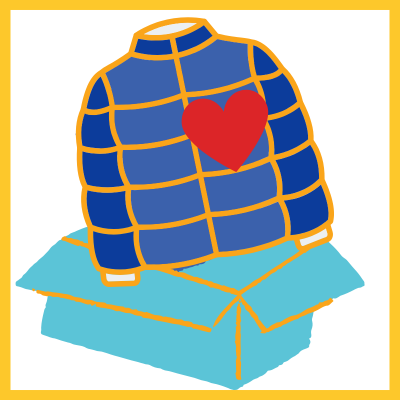 image of a jacket with a heart on it coming out of a cardboard box